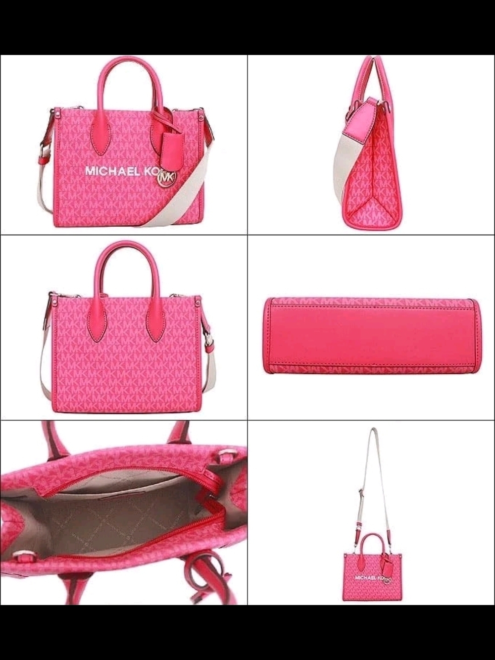 MICHAEL KORS Hot Pink Logo Satchel with Contrast Strap - Picture 2 of 3